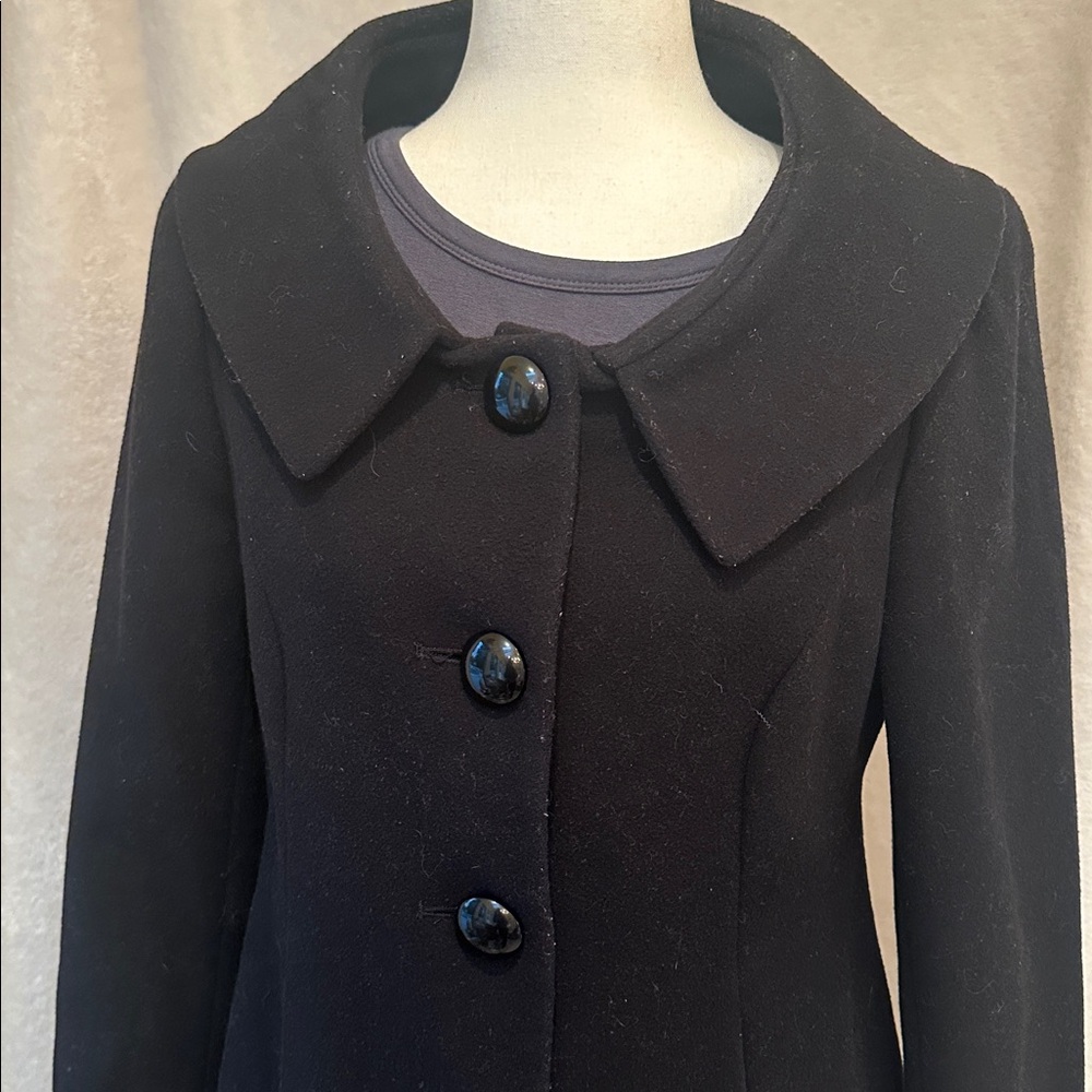 Preston & York Black Wool Heavy Button Front Coat Bow Detail in Back EUC - Picture 2 of 9
